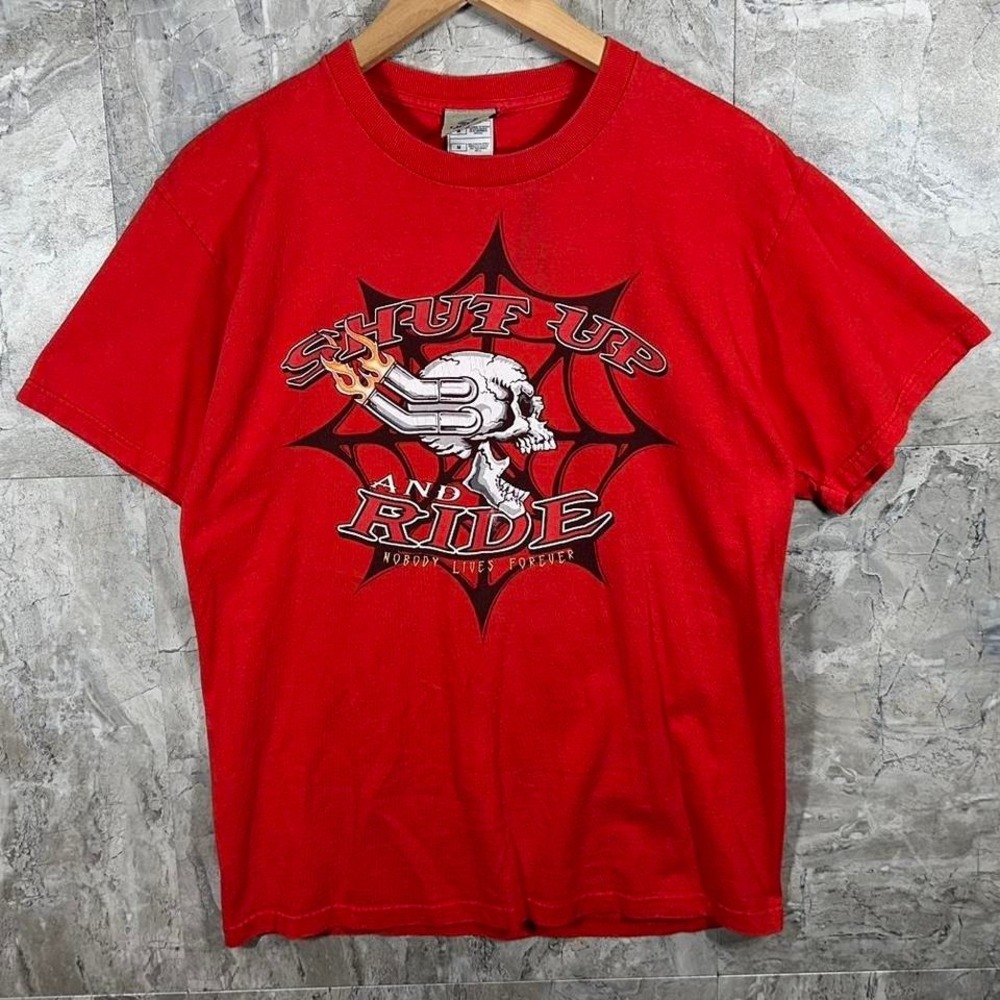 Vintage 90s Liquid Blue skull biker tee Shirt Shit up and Ride Mens Sz M #biker